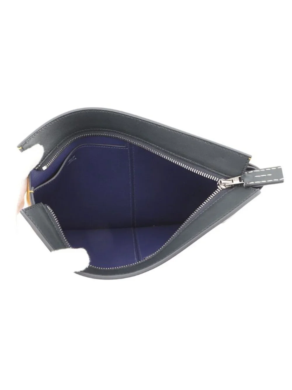 Hermes Clutch Nect Joan Ambre Blue Ankle Black Silver Color Box Calf